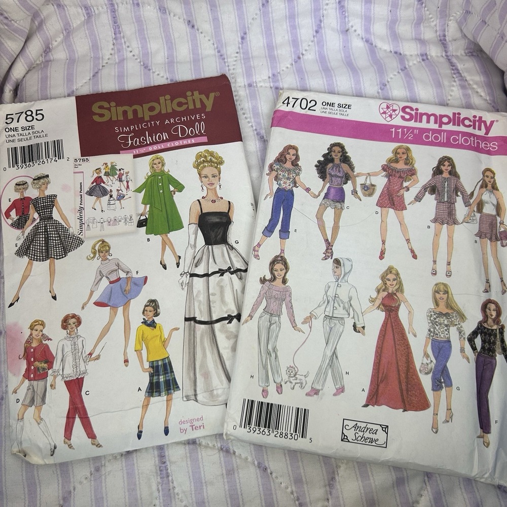 BARBIE Doll Simplicity Sewing Patterns Fits 11.5" 12"Dolls Set of 2